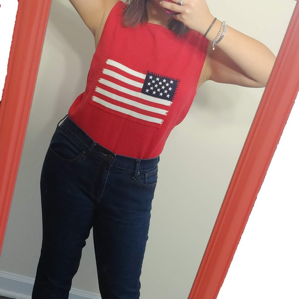 Denim&Co American Flag thin Sweater Vest Knit